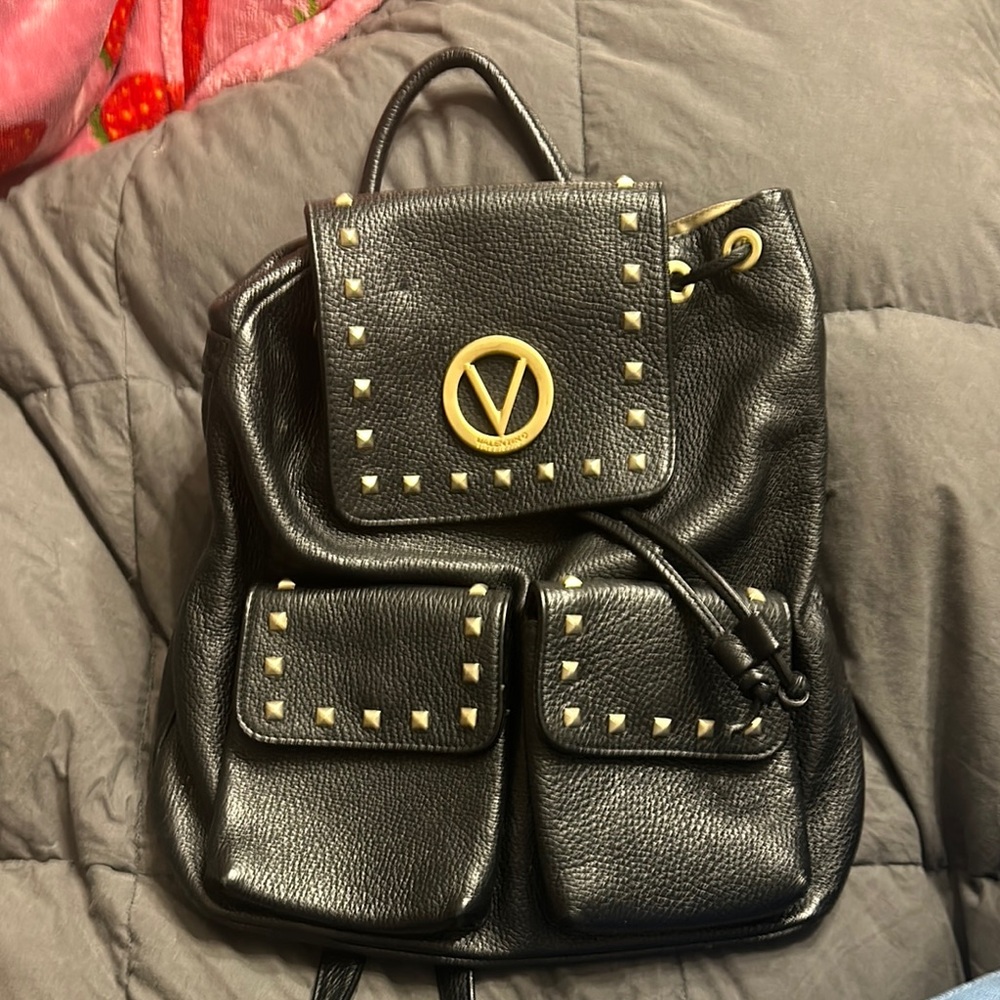 Valentino Black Gold Studded Backpack